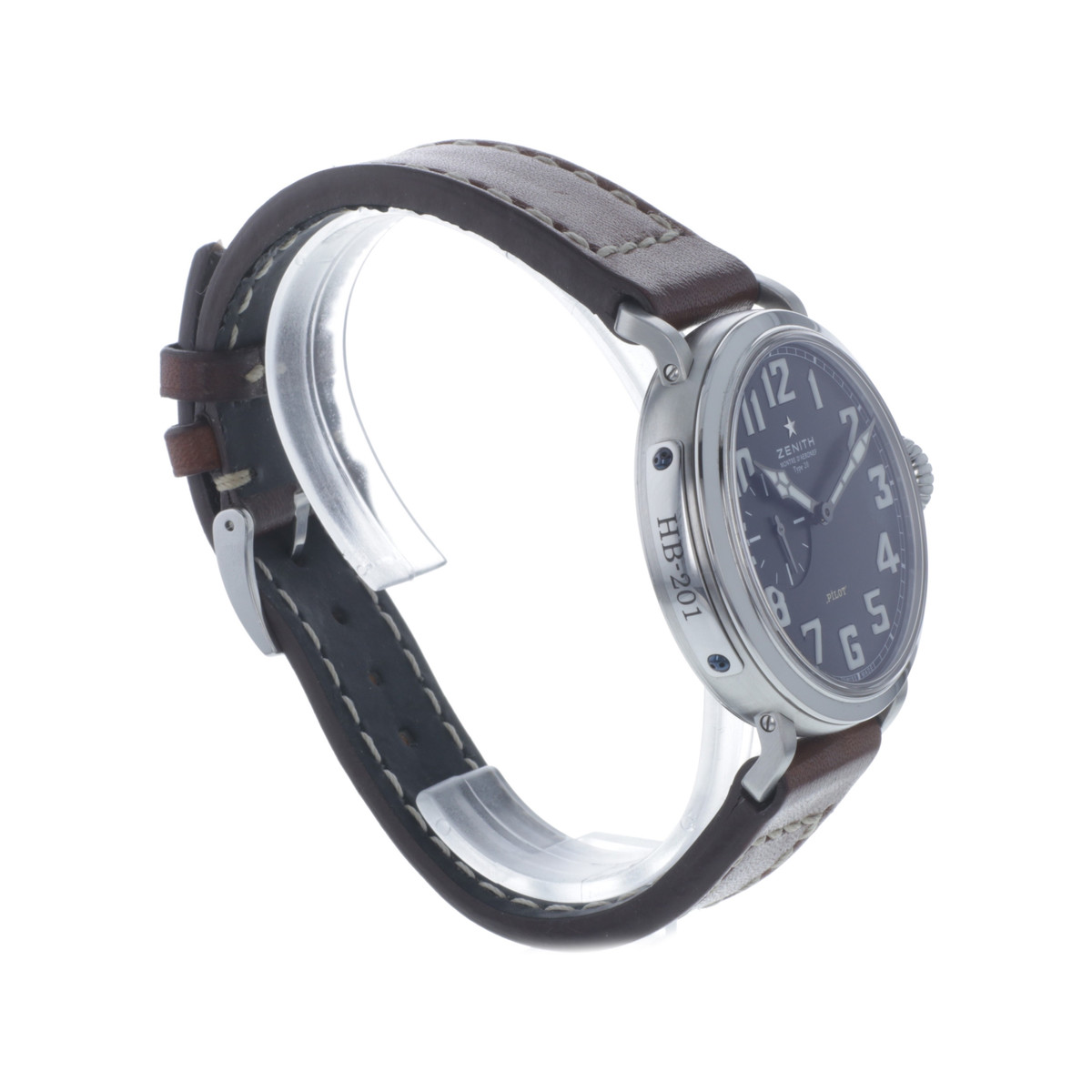 Montre d'occasion Zenith Pilot homme automatique acier bracelet cuir marron