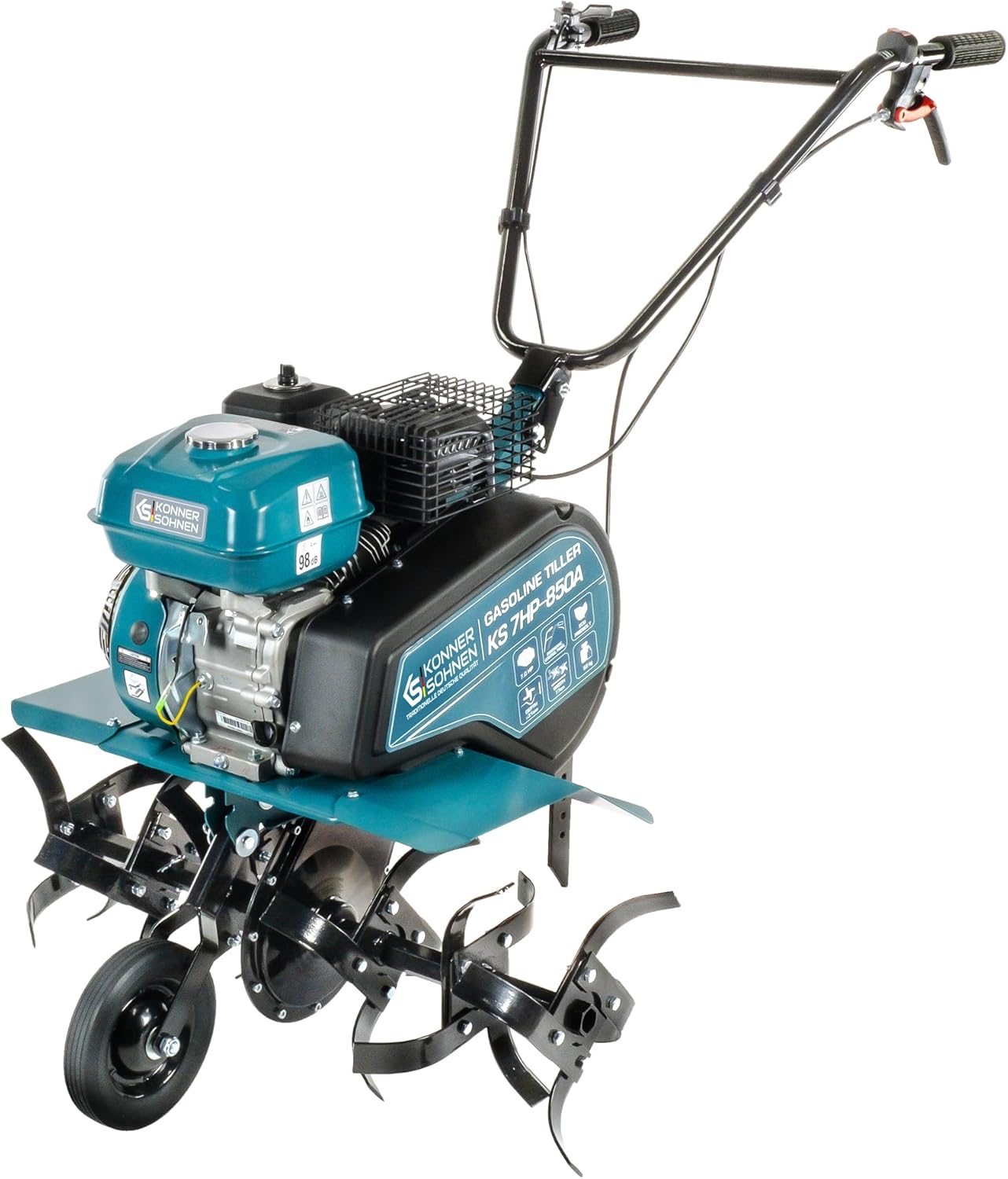Könner & Söhnen KS 7HP-850A Benzinkultivator mit Riemenantrieb, fräse Garten mit geschmiedete Säbelfräsen, einstellbare Pflugschar, Motorleistung 7 PS in diesem Motorhacken