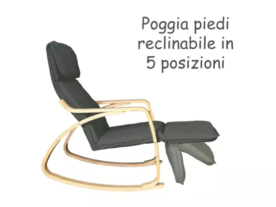 Fauteuil relax à bascule avec repose-pieds réglable mod. ZEN NOIR NATUREL par Yelloo