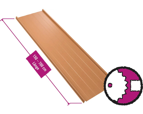 PRECIT trapezium dakbaan W33LR koperbruin RAL 8004 vaste breedte 548 mm x dikte 0,5 mm (verkocht per meter van 150 tot max. 700 cm)