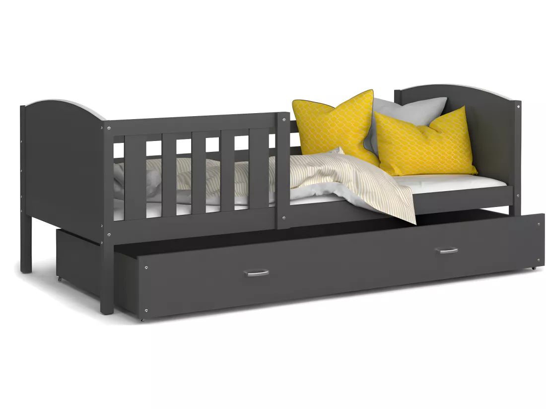 Lit Enfant Tami 90x190 ( Sans Matelas ) Gris - gris Livré avec le sommiers et tiroir.