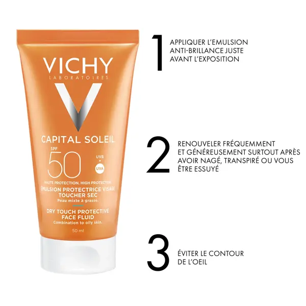 Protetor solar facial Vichy Capital Soleil Dry Touch FPS 50 2x50ml