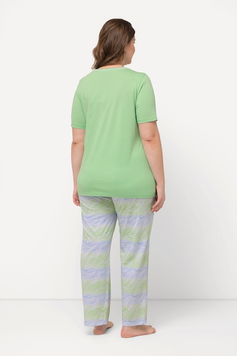 Pyjama, Wellenmuster, V-Ausschnitt, Halbarm