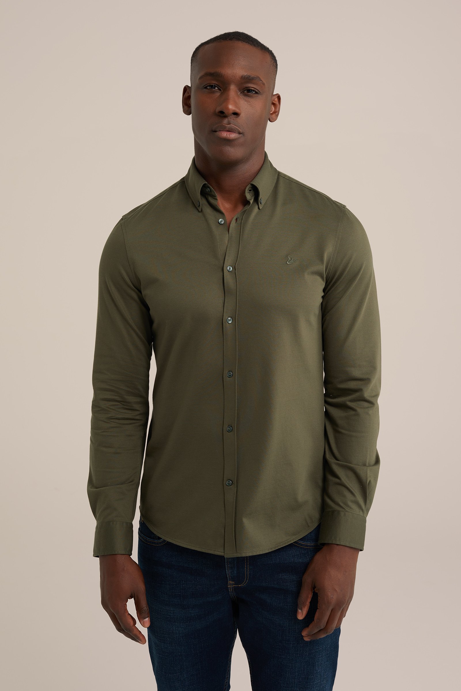 jersey overhemd met stretch WE Fashion Donkergroen