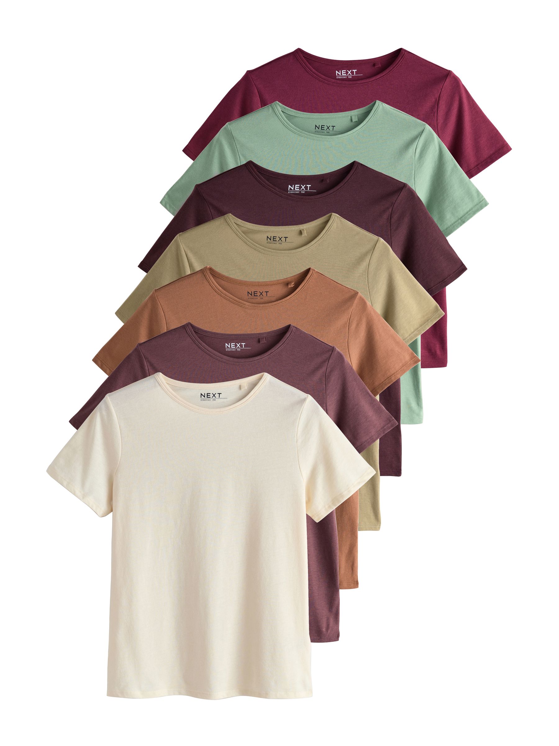 Aardse tinten - Set van 7 katoenen T-shirts met ronde hals voor alle dagen