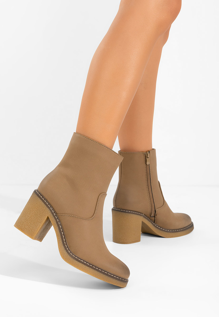 Bottines à gros talon kaki Cyndi