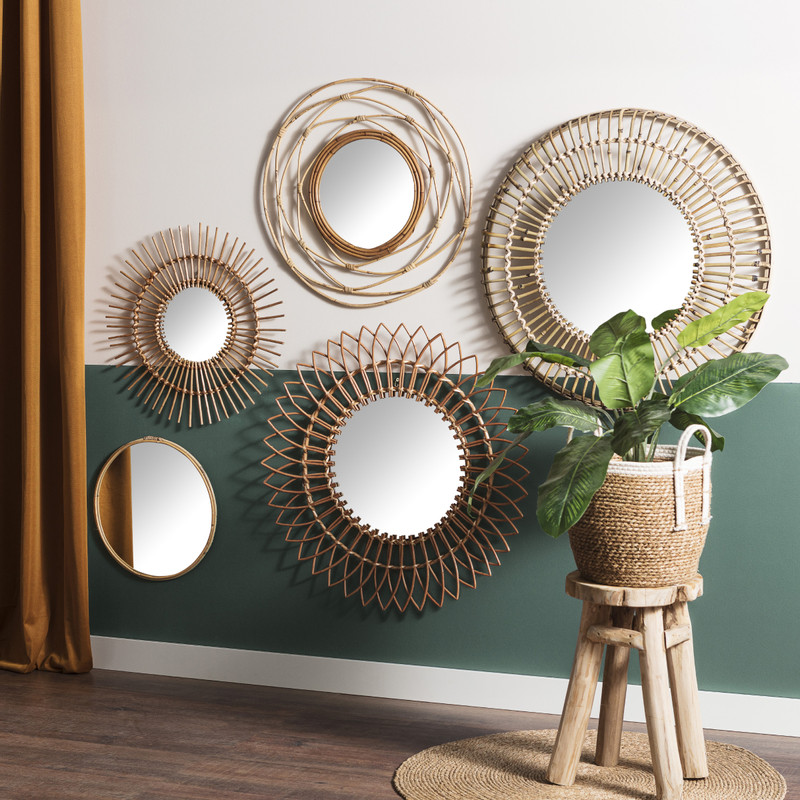 Zonnespiegel met rotan rand - ø55 cm