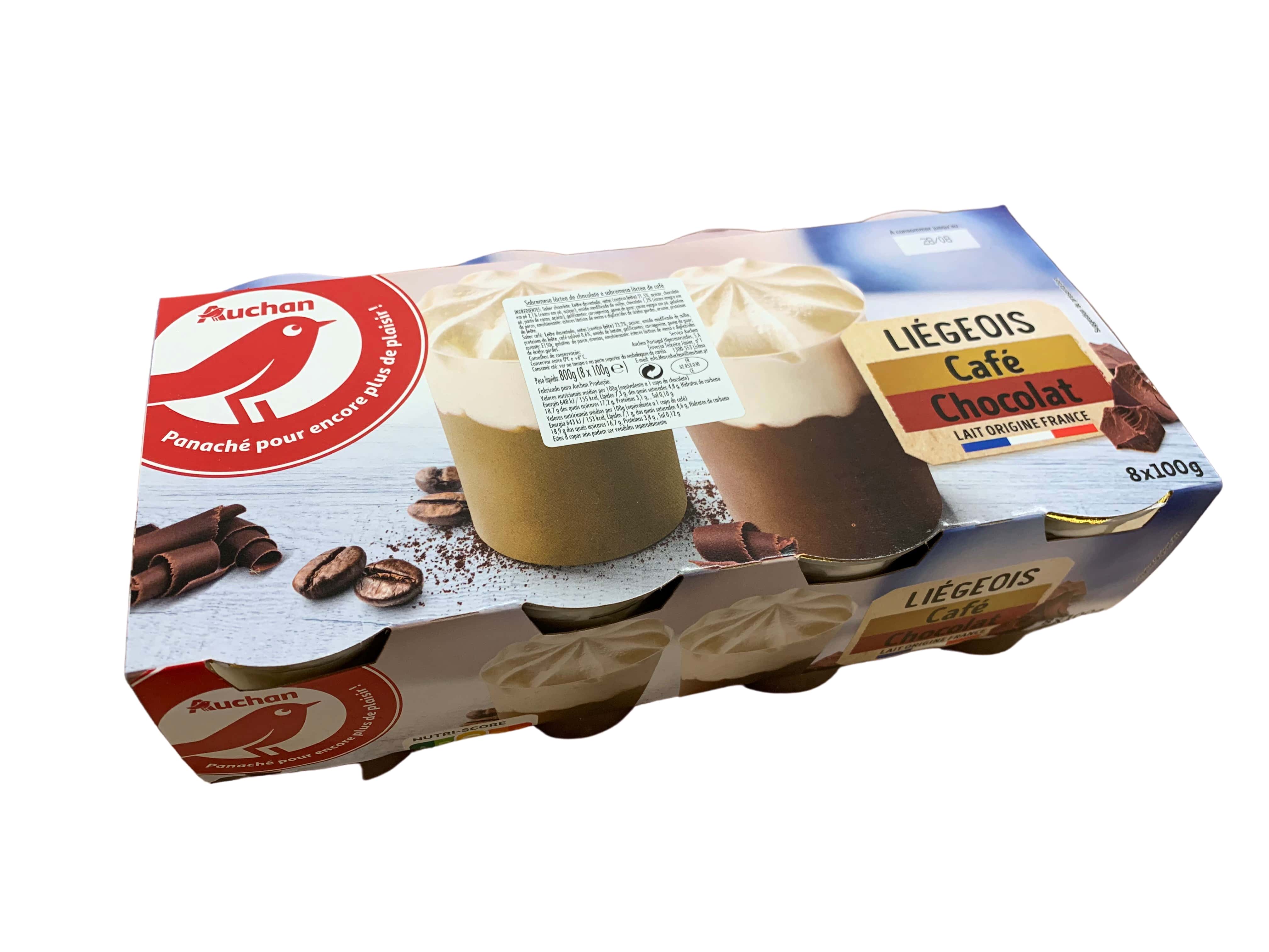 SOBREMESA AUCHAN LIÉGEOIS CHOCOLATE E CAFÉ 8X100G