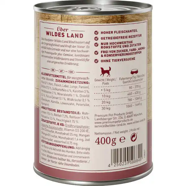 Hundefutter Nr. 5 Rind mit Süßkartoffeln, Heidelbeeren, Wildkräutern und Distelöl