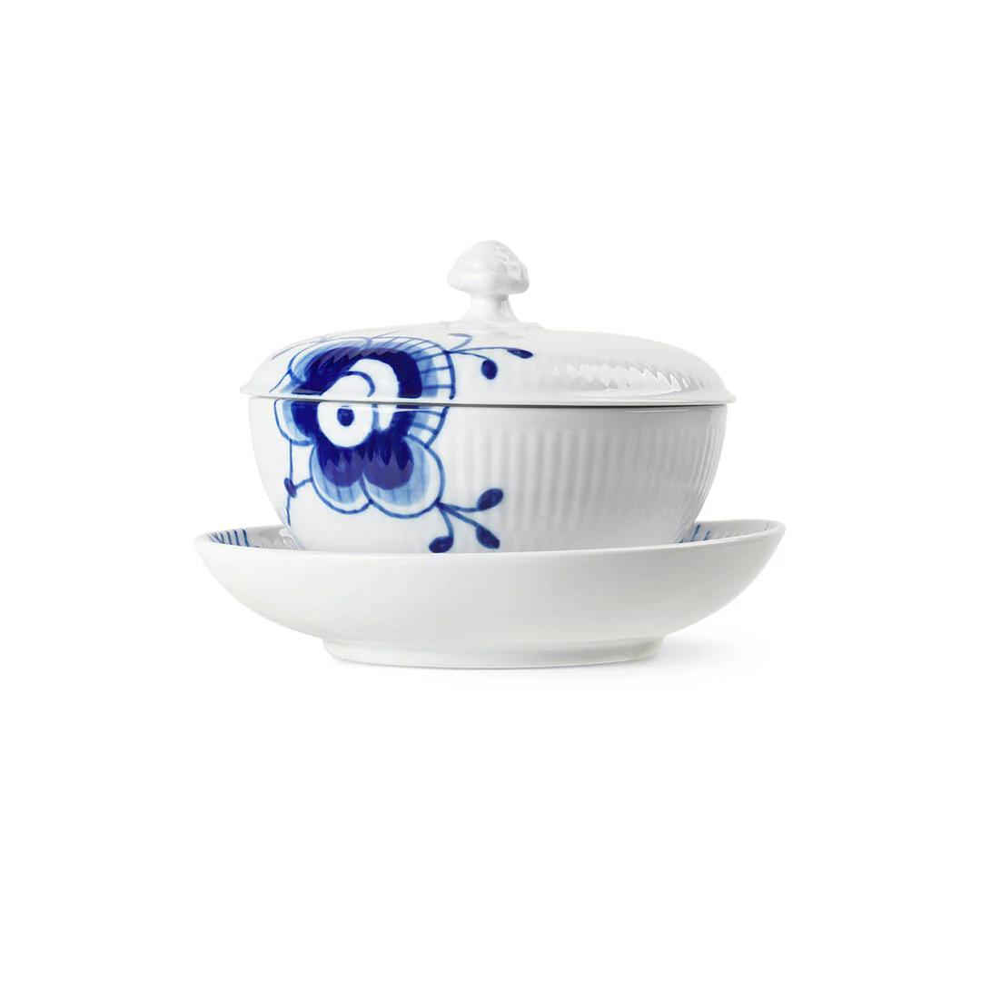 Royal Copenhagen  Blå Mega Riflet skål m/ låg og underkop - 38 cl.