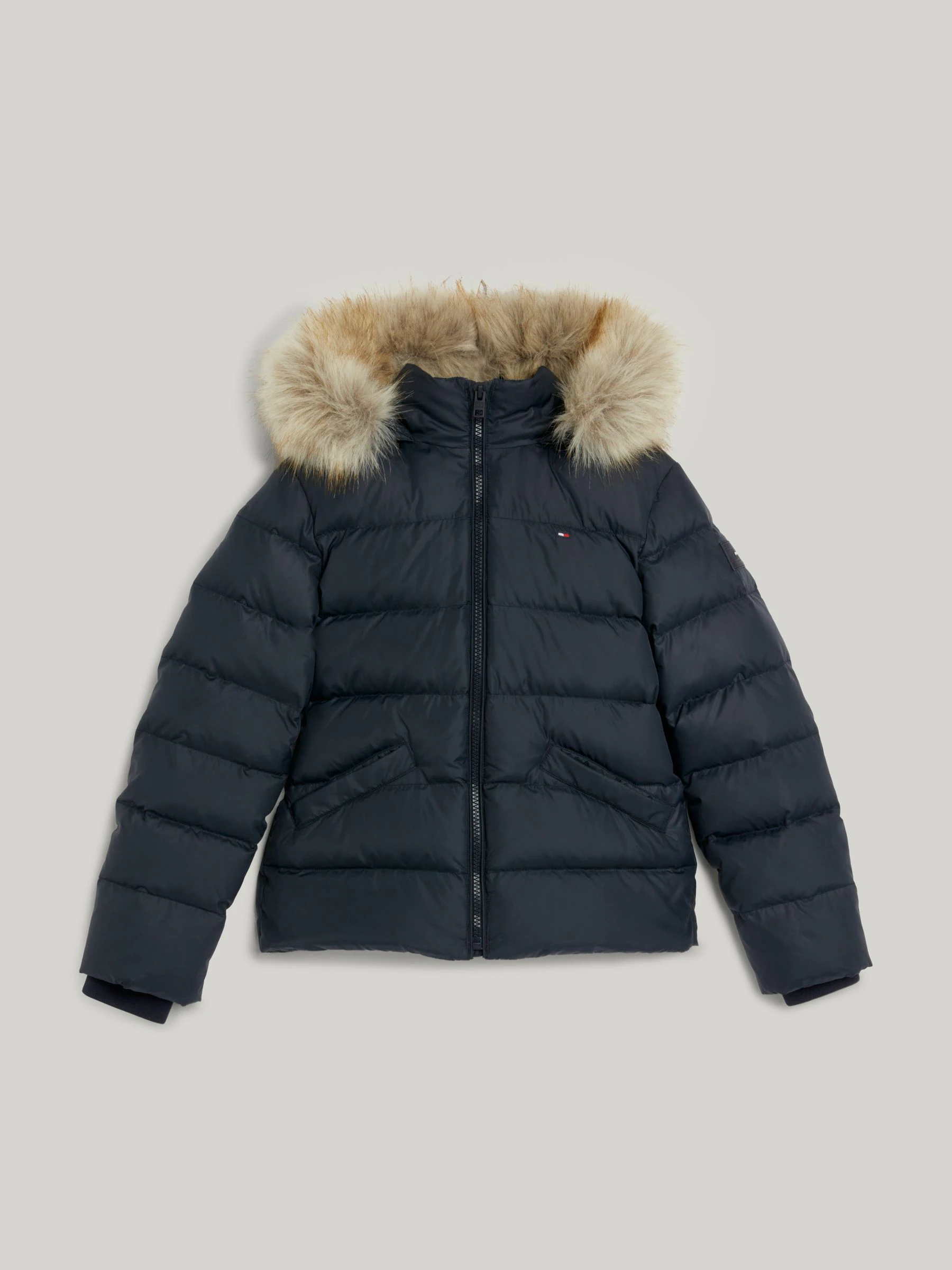 Blauw - Tommy Hilfiger Essential donsjack met capuchon van imitatiebont