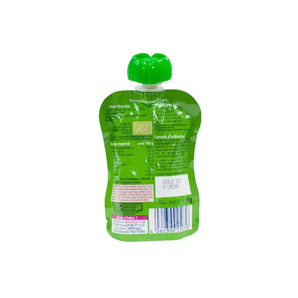 Hipp Bio 100% Fruits Gourde Poires Bananes Kiwis +6m 90g