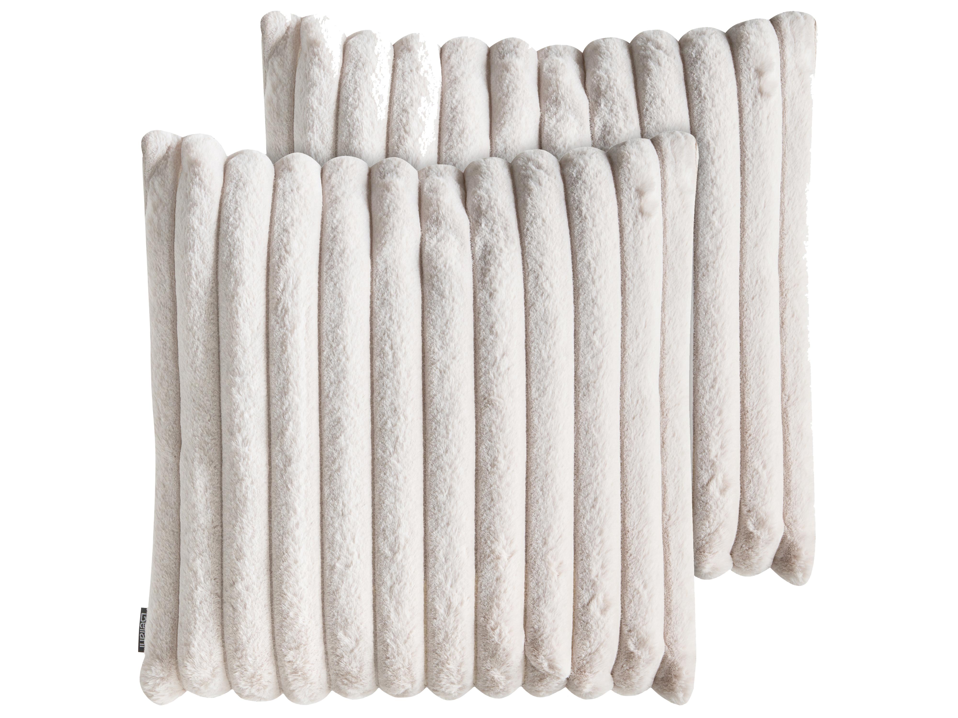 Set van 2 sierkussens RAKYA Nepbont 45 x 45 cm Lichtbeige gestreept