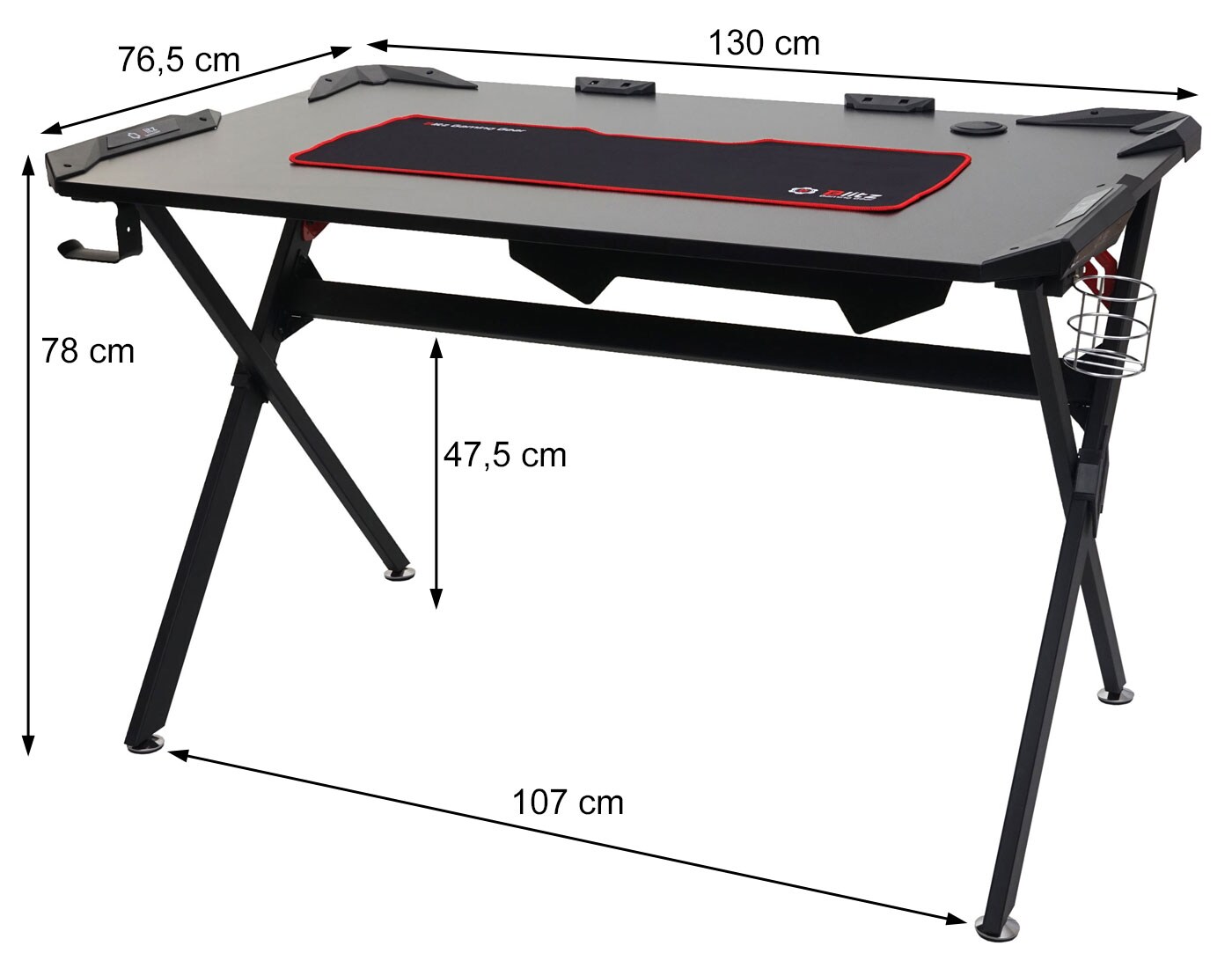 Schreibtisch MCW-F11, Computertisch Jugend-Schreibtisch, Gaming 120x75cm schwarz