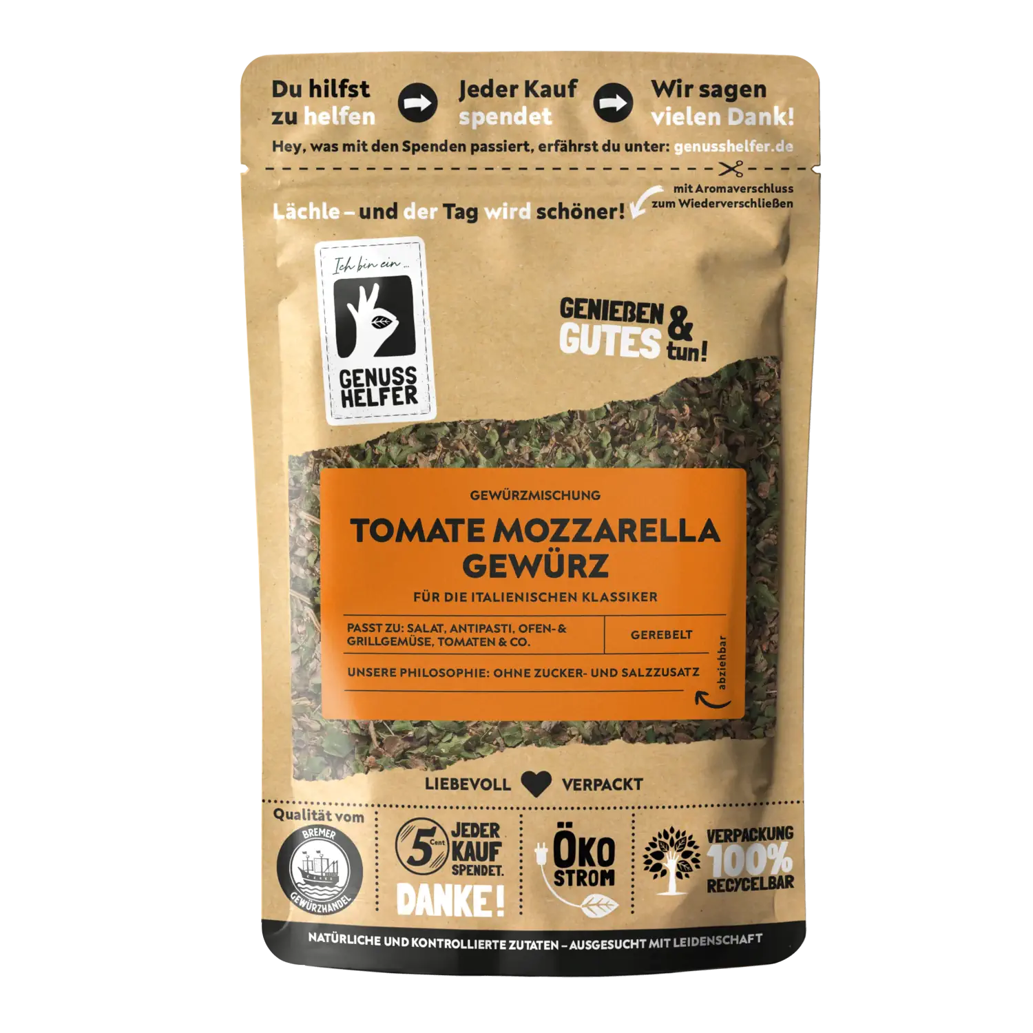 Tomate Mozzarella Gewürz, gerebelt