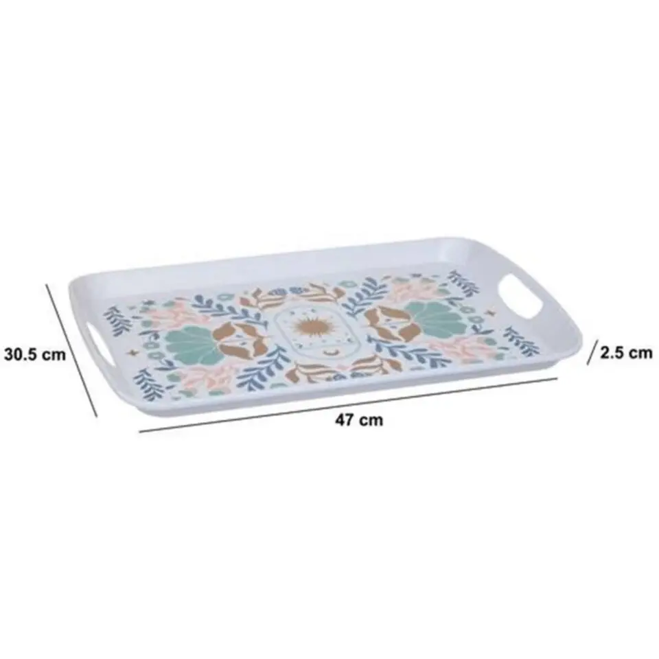 5Five Design dienblad van melamine - 47 x 30 cm - flowers print wit