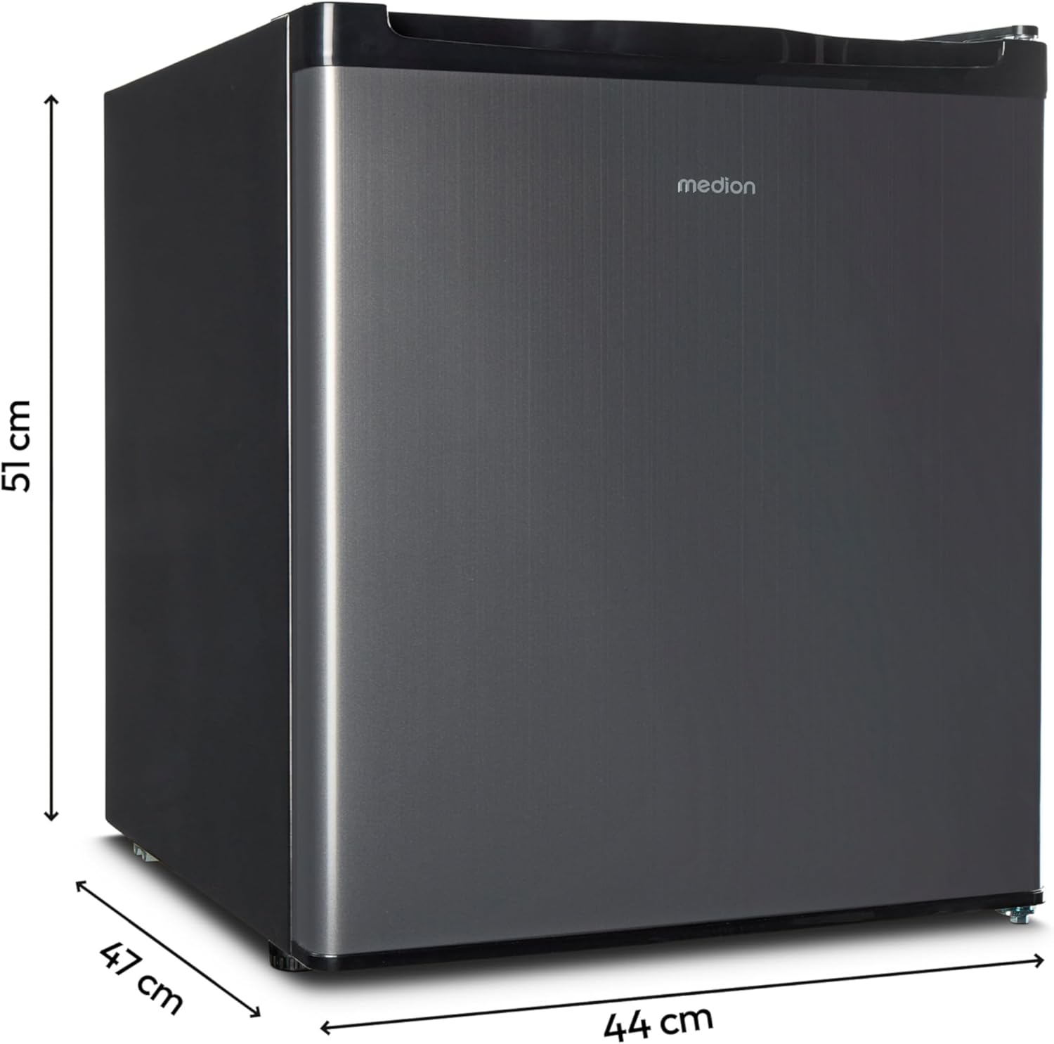 MEDION mini Kühlschrank mit Gefrierfach (klein, leise, 41L kleiner Kühlschrank für Büro Hotels Minibar Camping Gaming, Getränkekühlschrank, Speisen & Eis, Türanschlag wechselbar, MD37724) grau