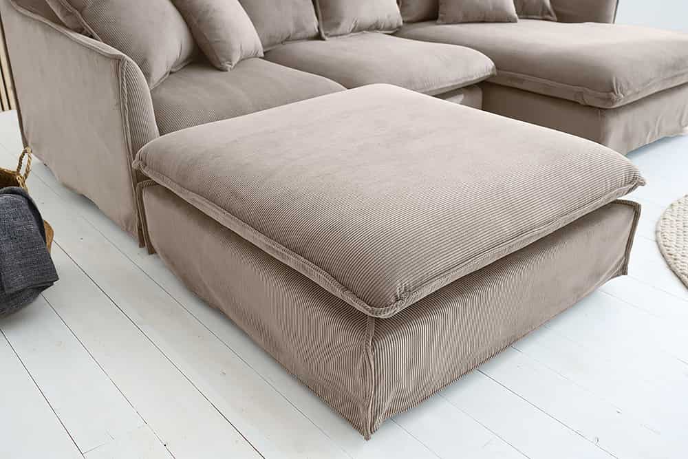 Großer Sitzhocker HEAVEN 100cm greige Cord Sofahocker abnehmbarer Bezug
