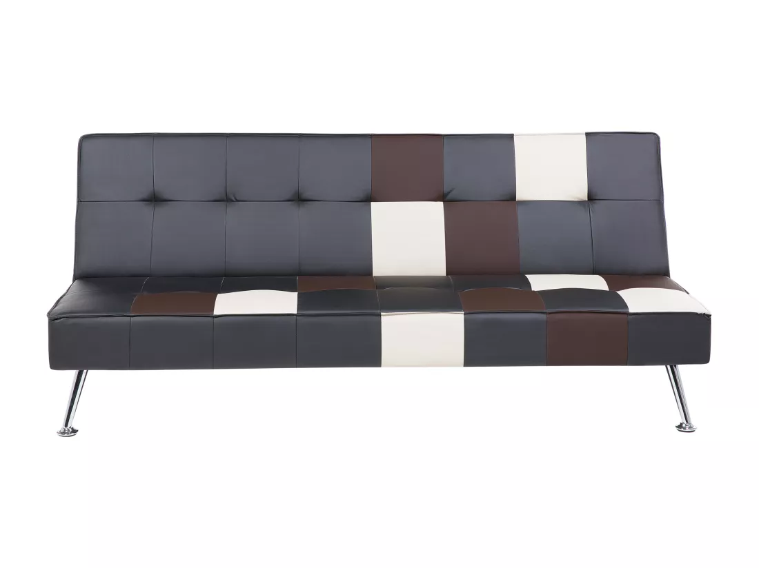 Canapé convertible 3 places patchwork en cuir PU noir et beige OLSKER