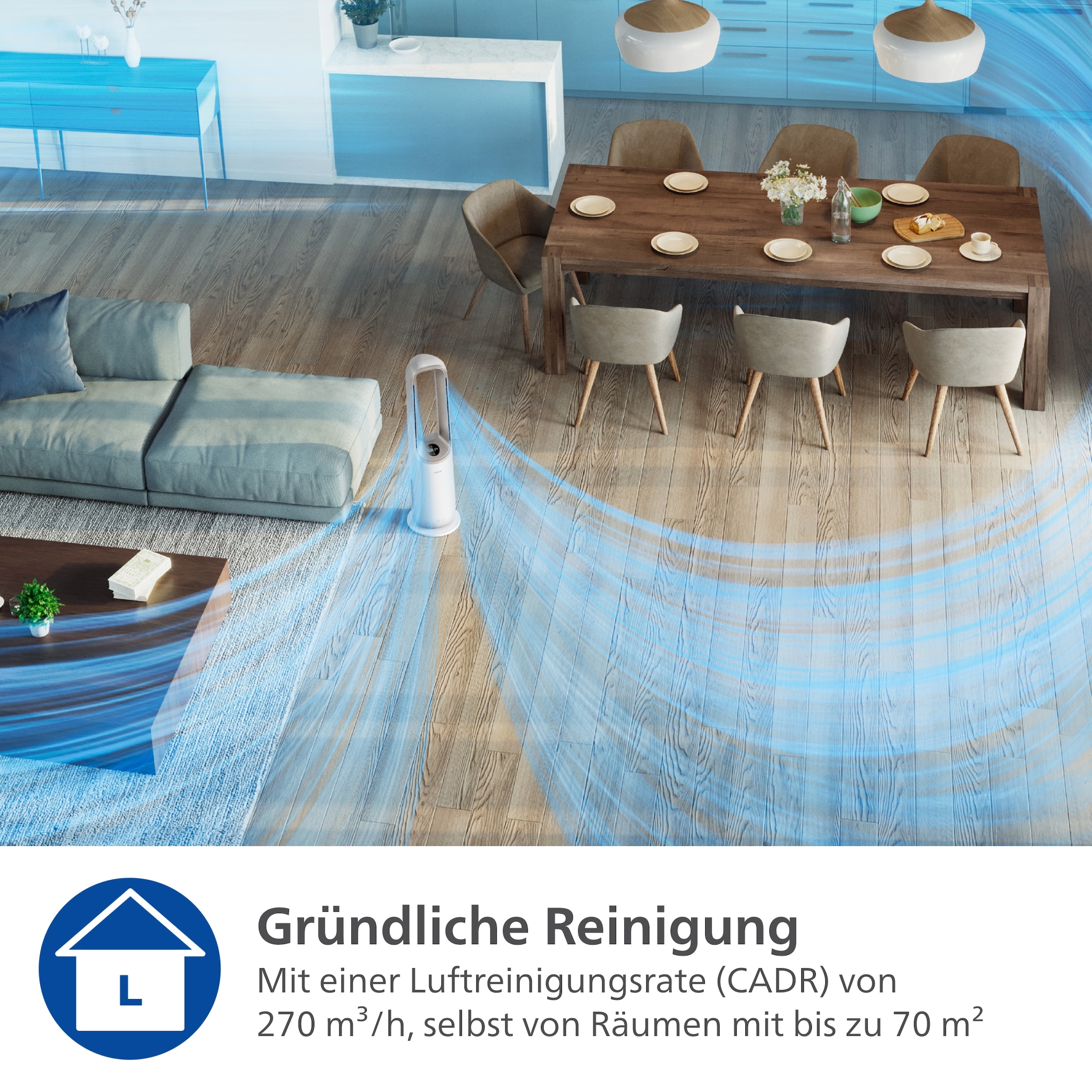 Philips Luftreiniger »AMF870 Air Performer, 3-in-1 Reinigen, Kühlen & Heizen« für 70 qm Räume für Allergiker geeignet, CADR 270 m³/h, mit Air+ App verbunden