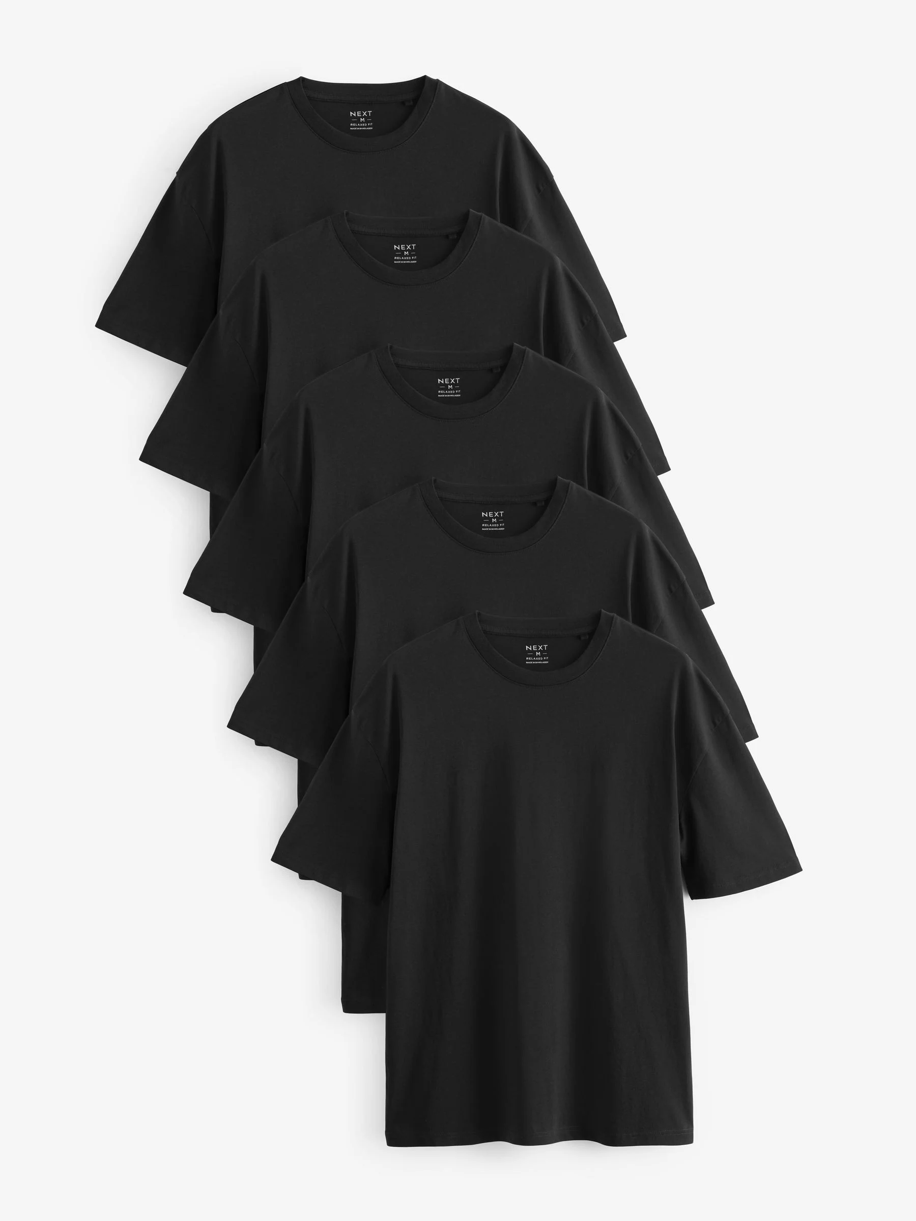 Zwart - Essential Cotton T-Shirts Relaxed Fit 5 Pack