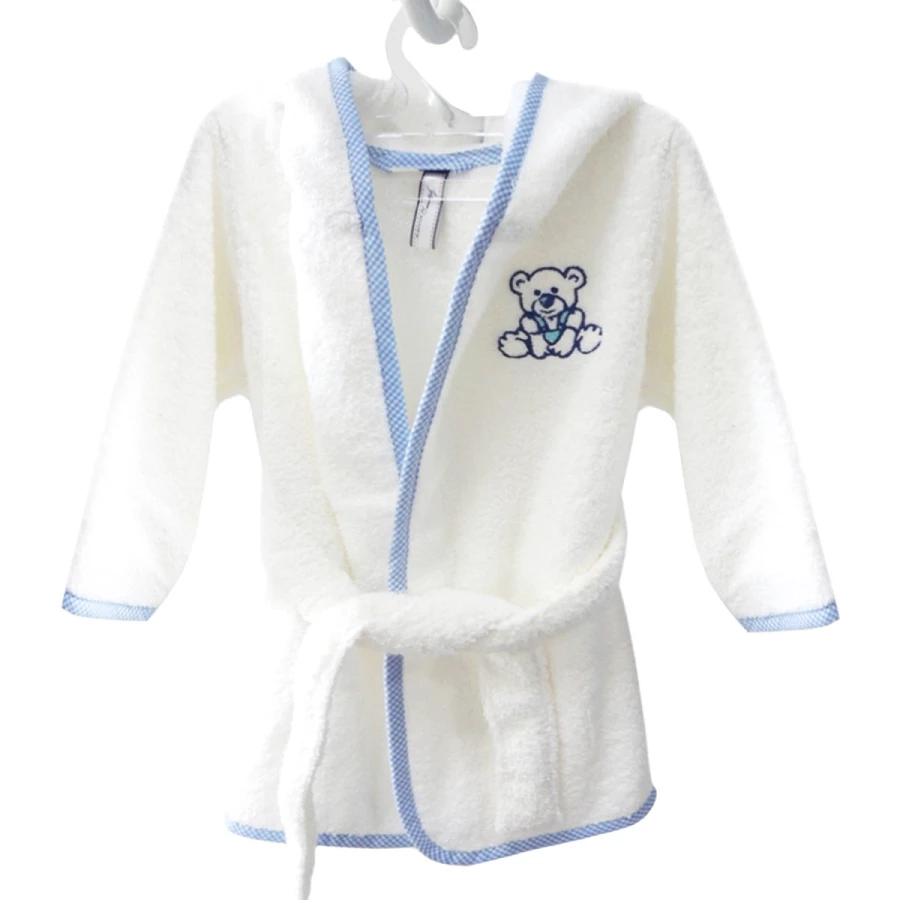 Babydecke Kinderbademantel Kinderbademantel weiß mit Vichy-Einfassung weiß, hellblau