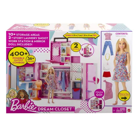 Barbie Traumkleiderschrank und blonde Puppe, über 60 cm Breiter Schrank, mehr als 30 Teile