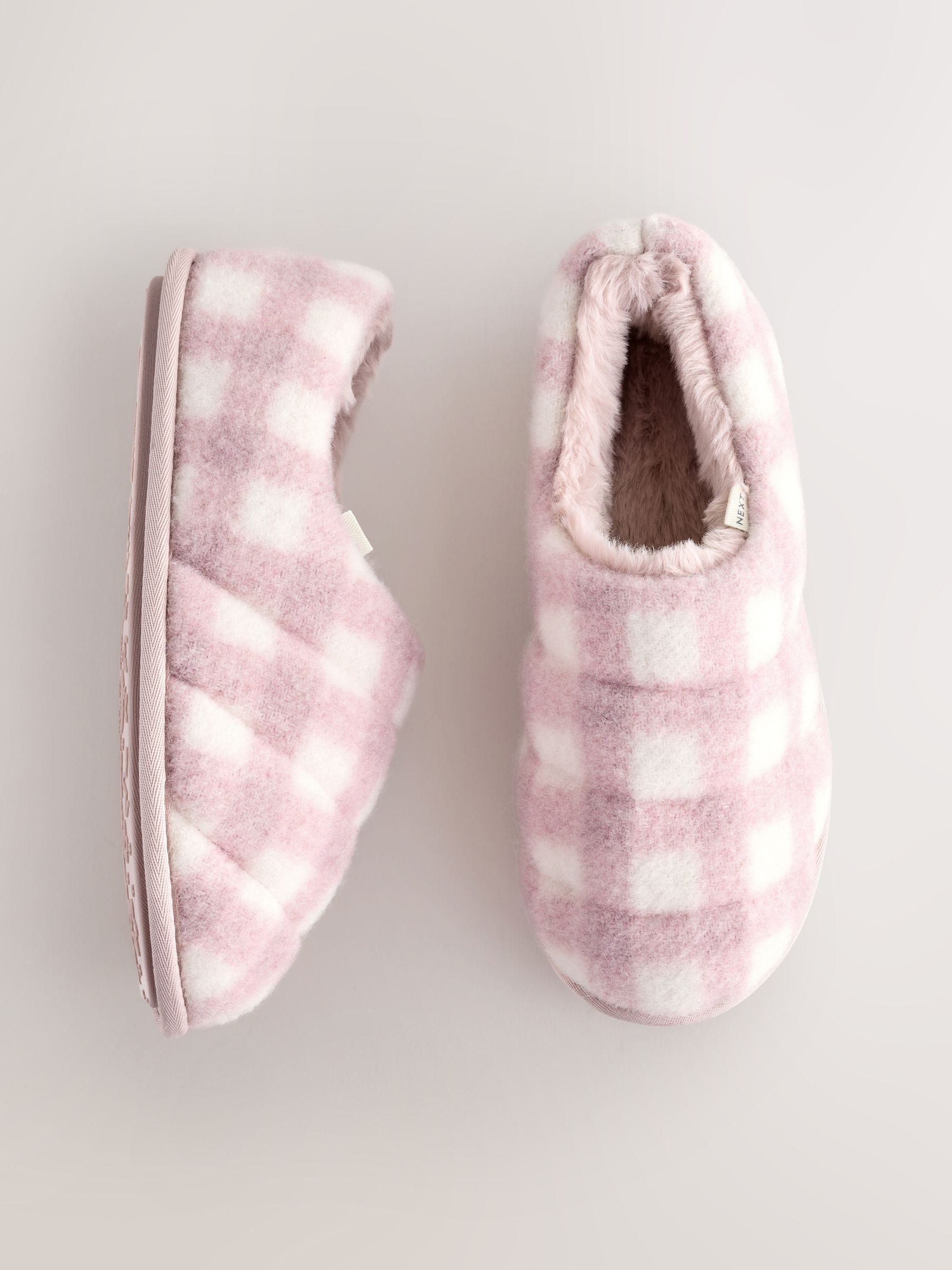 Roze geruit - Quilted Faux Fur Shoot Slippers