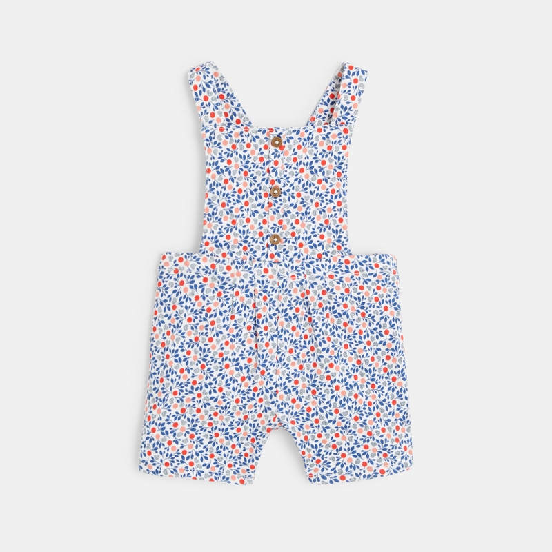Salopette courte fleurie et blouse rouge bébé fille