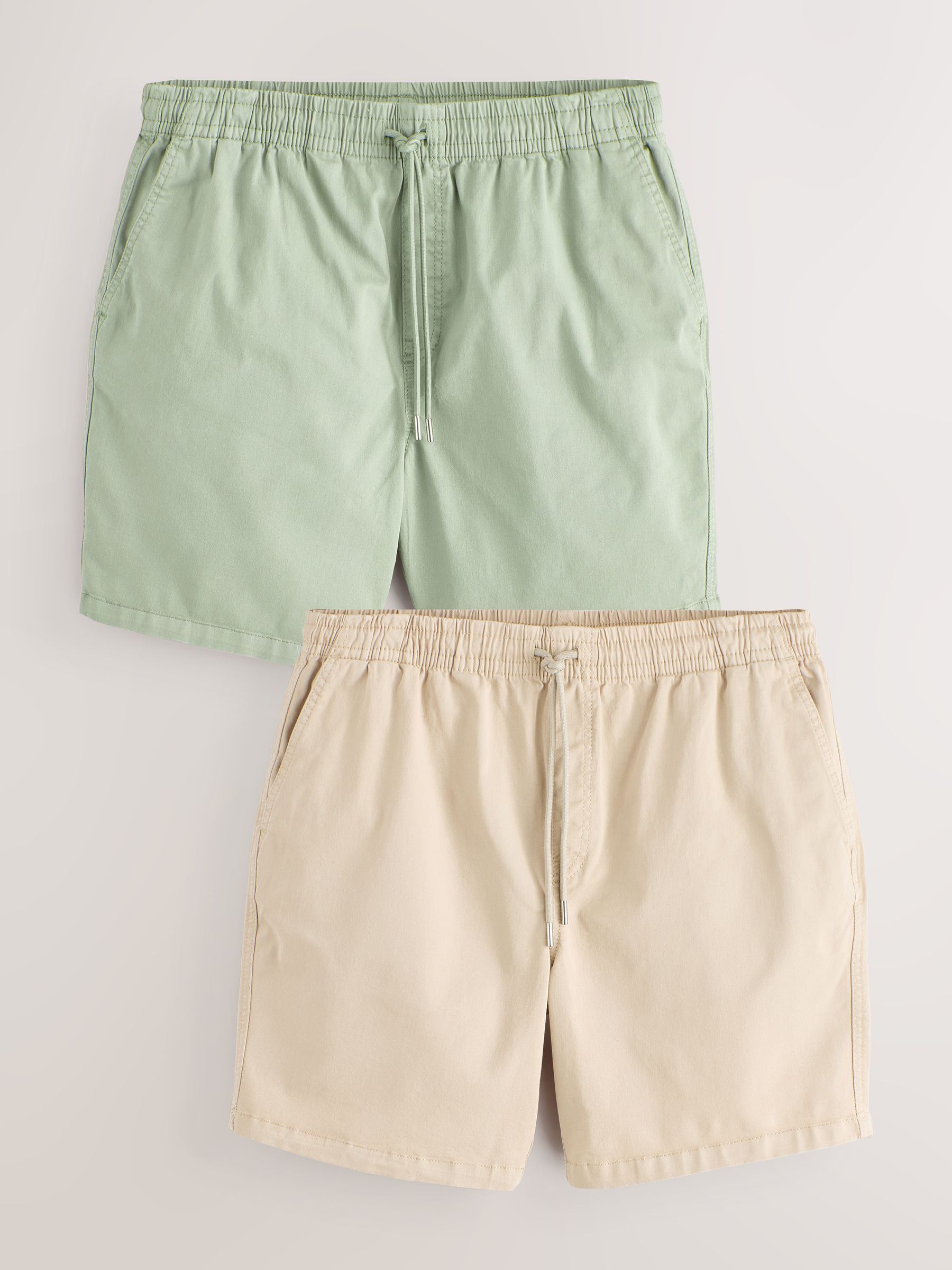 Kiezelkleurig/saliegroen - Set van 2shorts met elastische taille