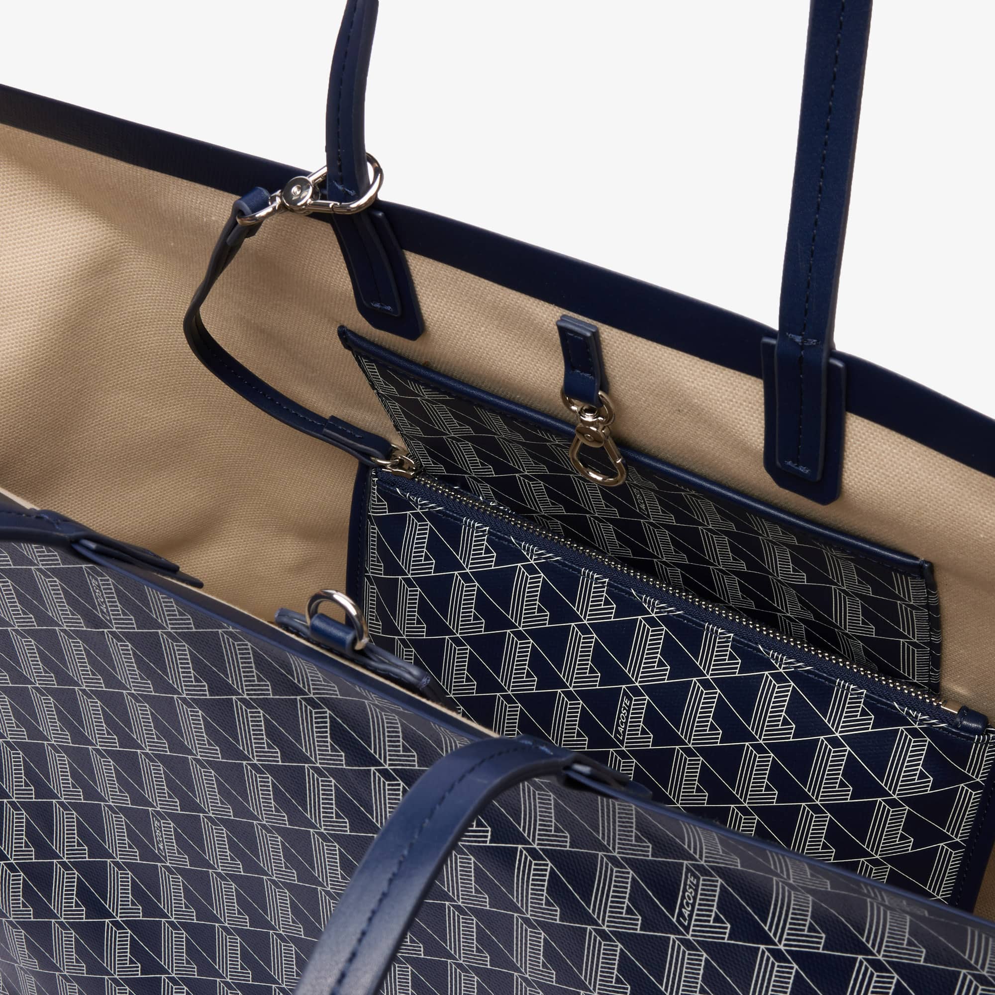 Grand sac cabas Zely monogramme en toile enduite Sacs à main & Cabas - Bleu - Lacoste - Femme