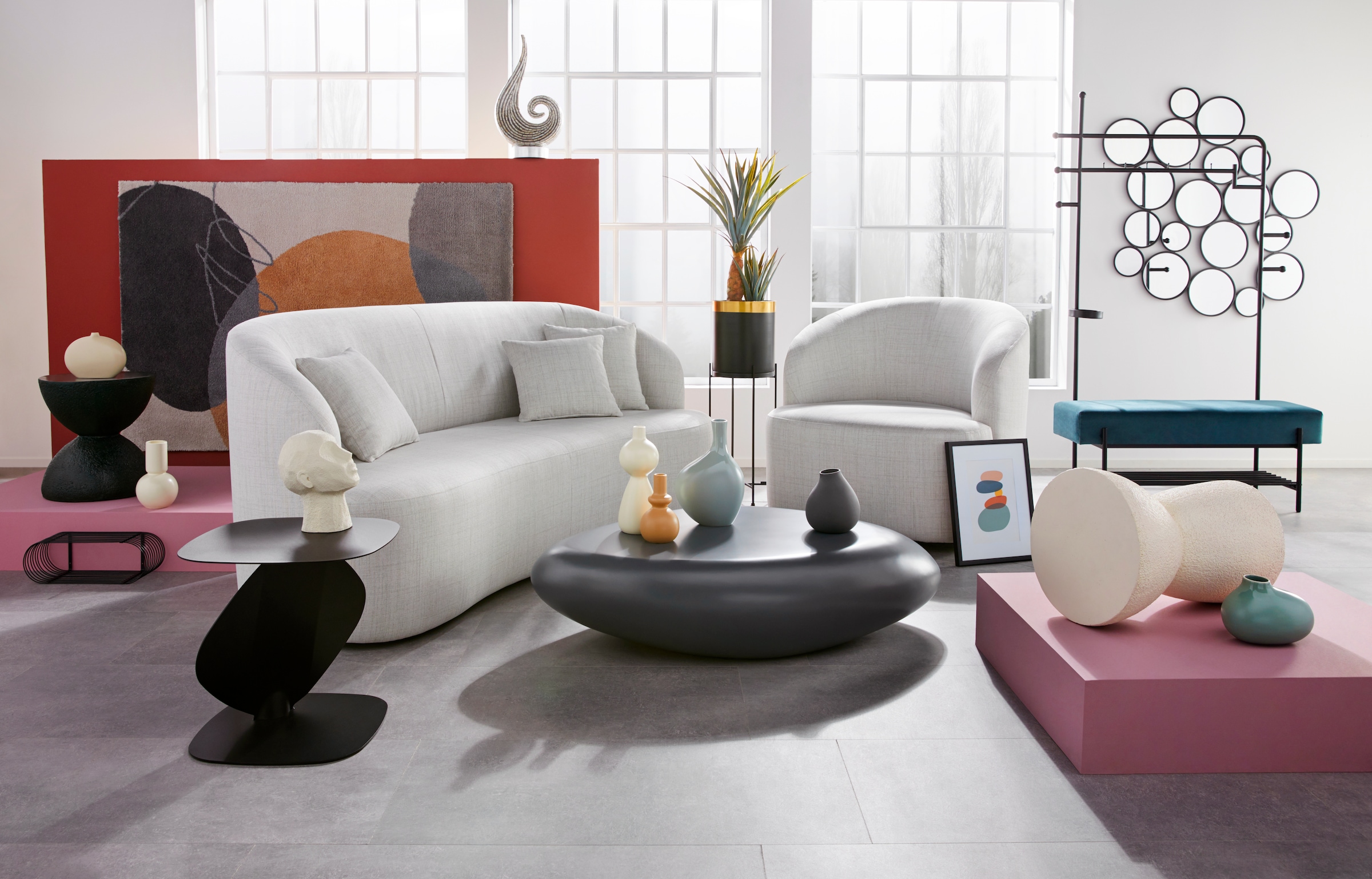 LeGer Home by Lena Gercke 3-Sitzer »Dilara« gerundete Rückenlehne und Front, in 3 Bezugsqualitäten