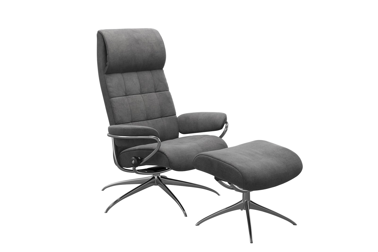 London lenestol m/krakk Tekstil Magnolia Light Grey - Star - Chrome