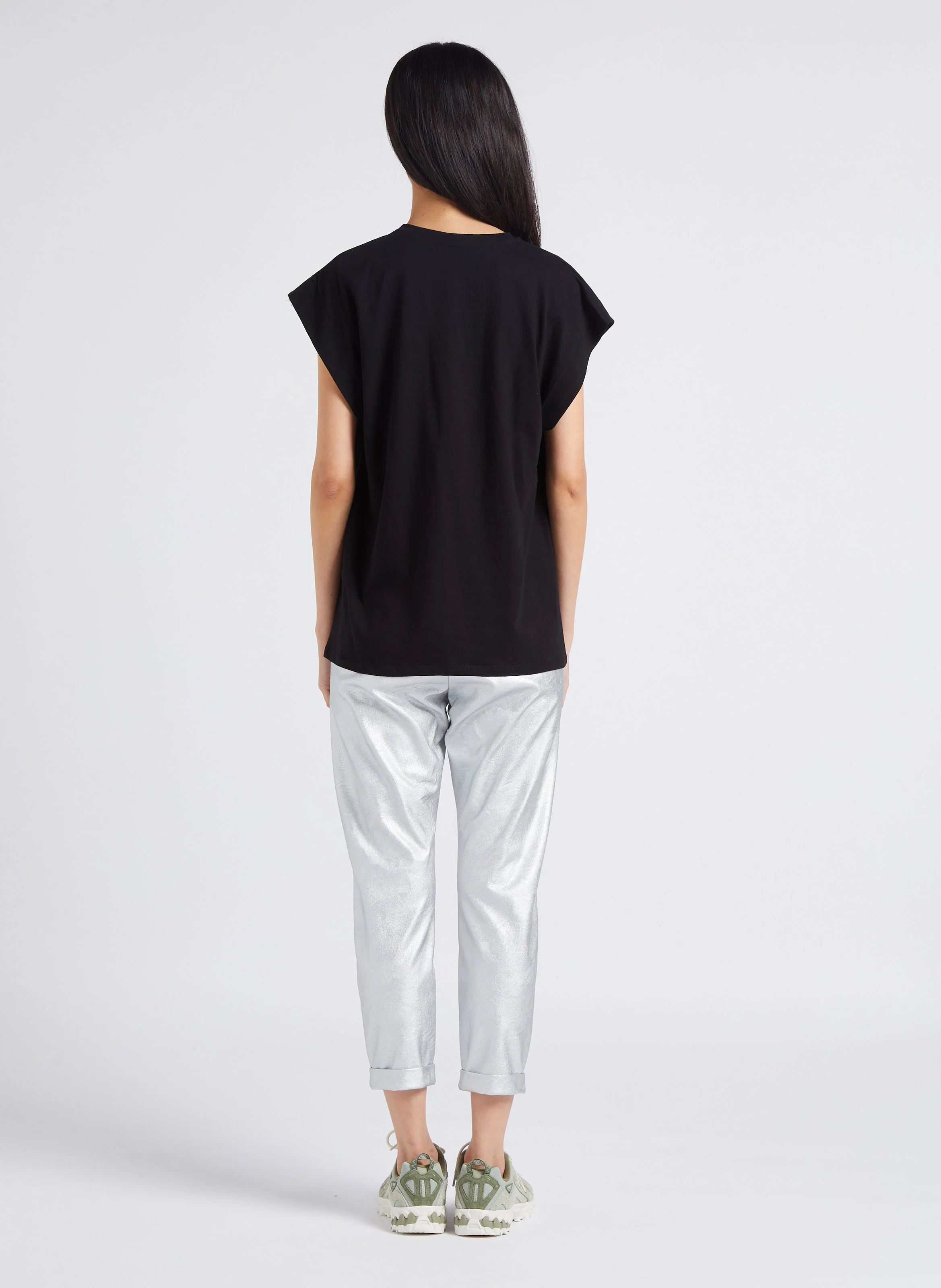 Pantalon carotte effet métallisé| Argent