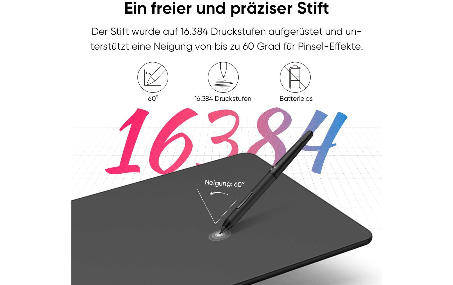 Grafiktablet Deco 01 V3Ein 254 x 152.4 mm Grafiktablett mit dynamischem 60-Grad-Neigungsbürsten-Effekt und höchster Bewegungsfreiheit