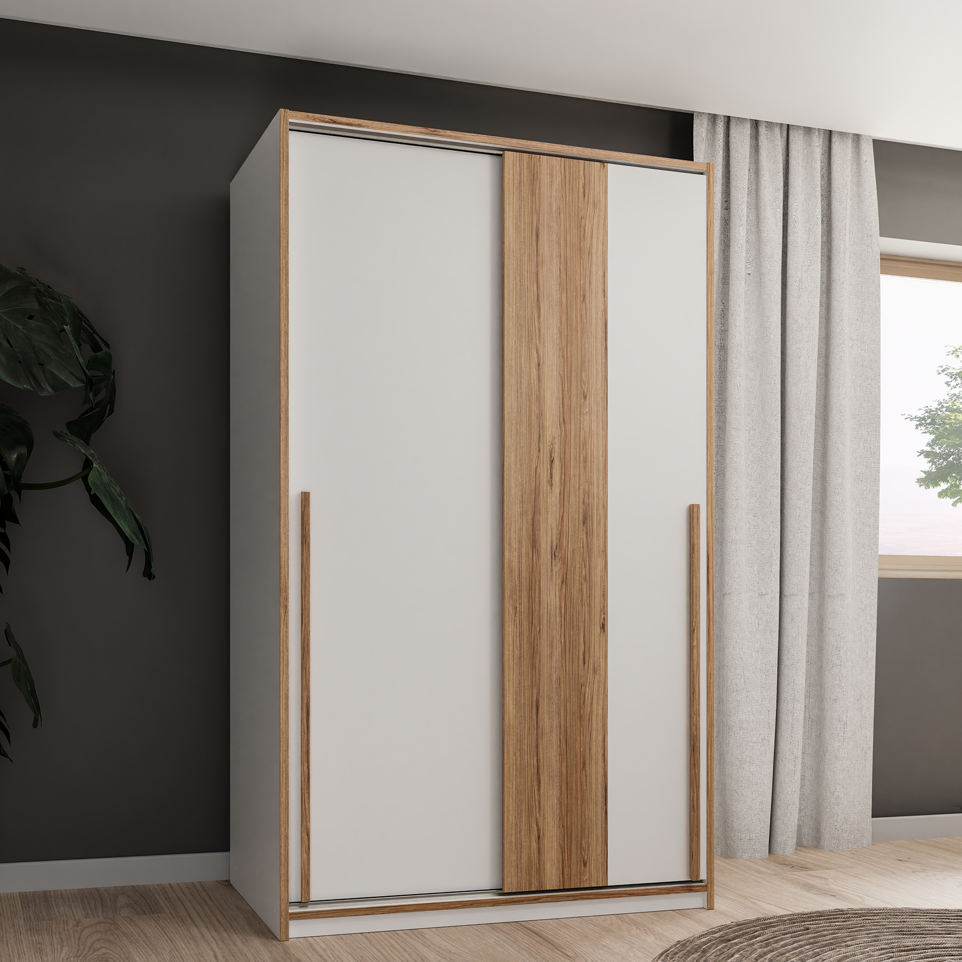 Kleiderschrank - weiß-Catania Eiche - 119 cm