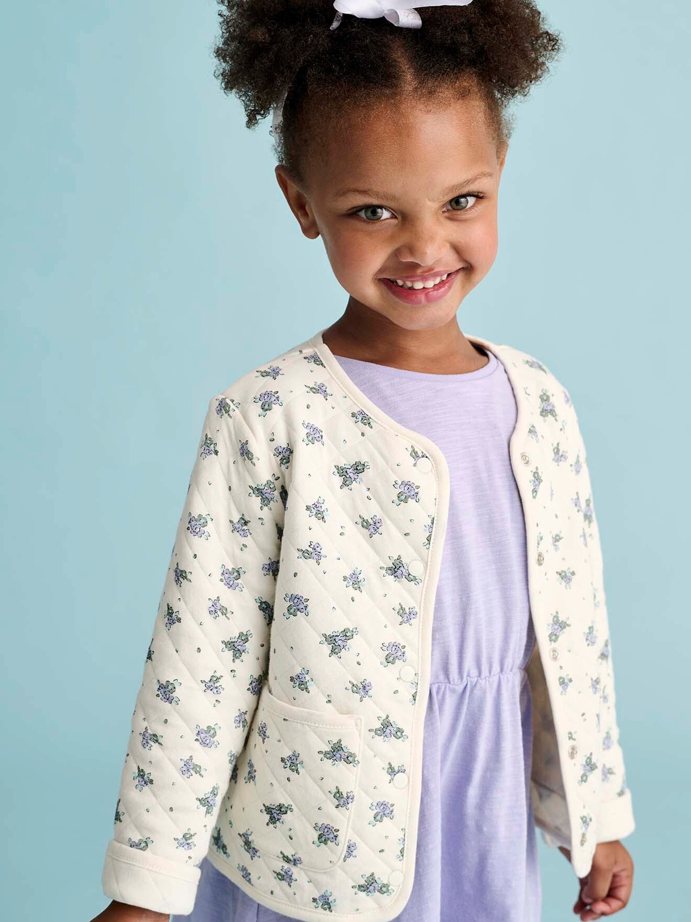 Vertbaudet Mädchen-Set: Geblümte Jacke mit Steppnähten & Kleid violett