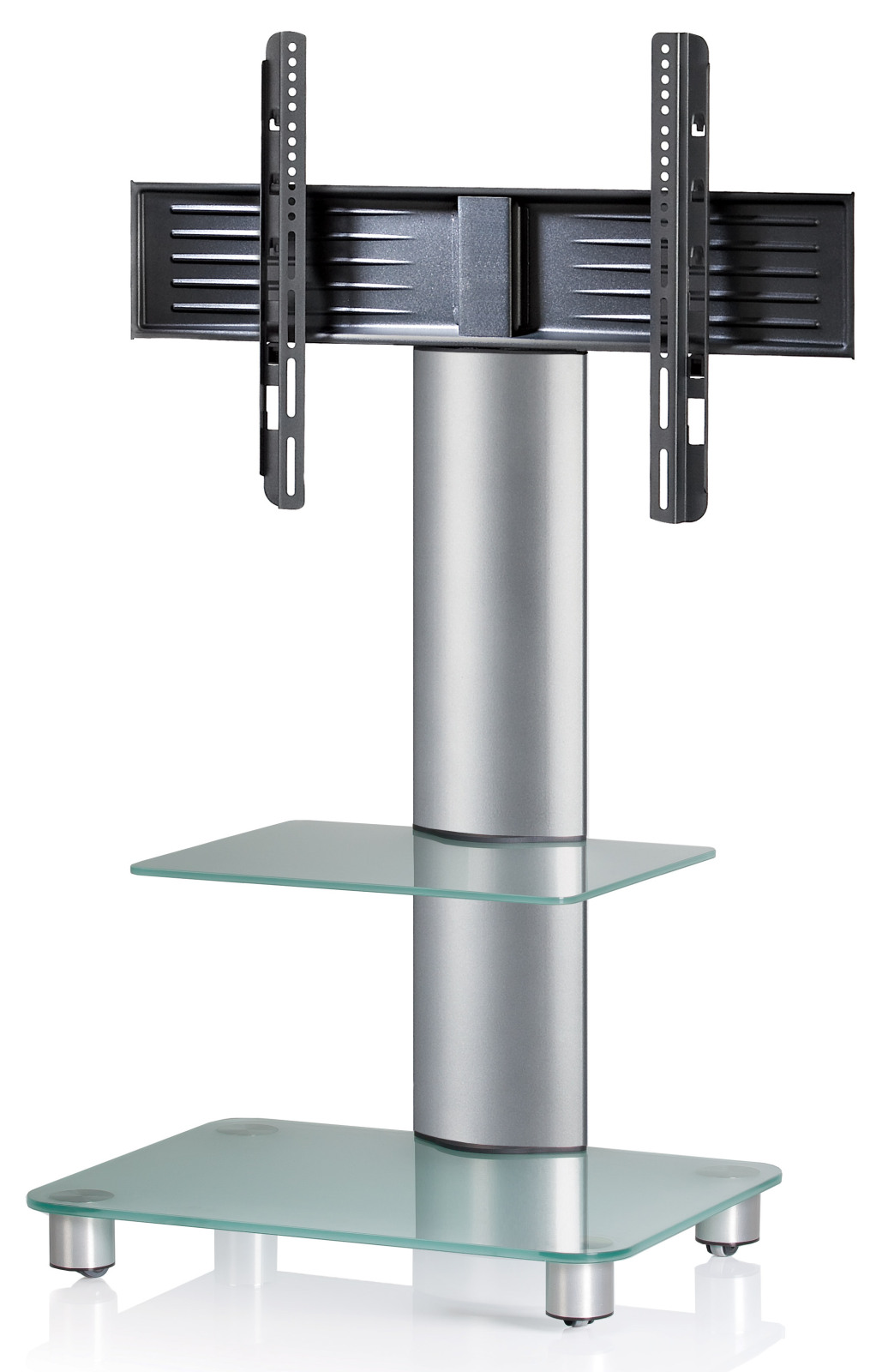 TV-Rack - silber - Mattglas - mit Zwischenboden - für 32-70 Zoll - 60 cm breit