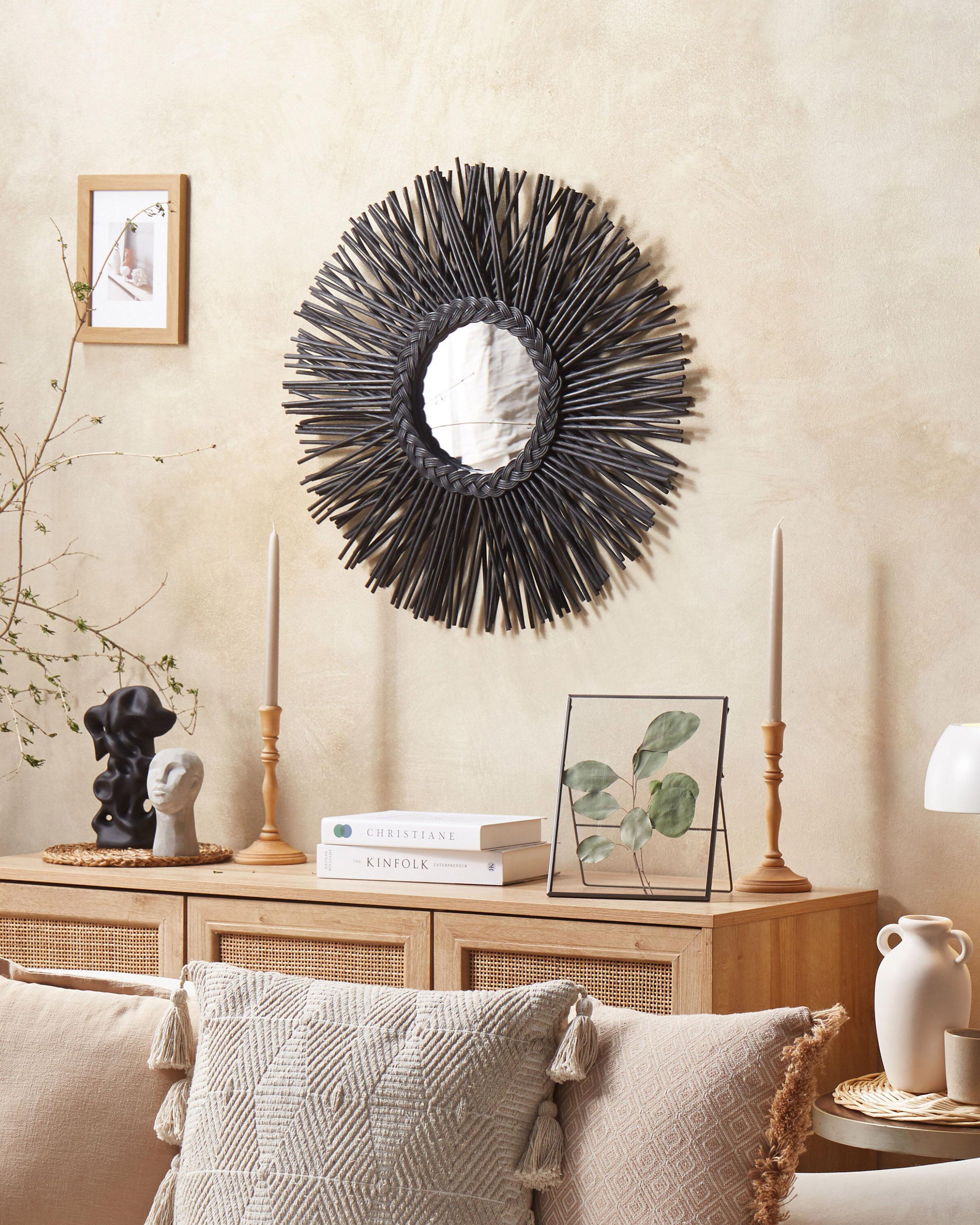 Wandspiegel KALASIN 60 cm 60 cm Rotan Zwart