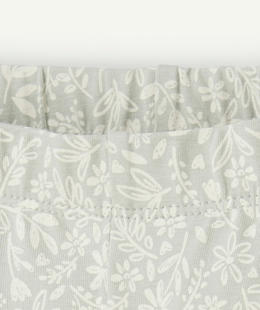 legging fille en coton bio gris avec imprimé à fleurs écru