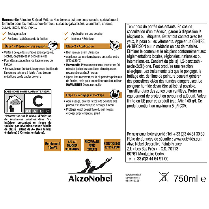 Primaire spécial métaux non ferreux Hammerite 0,75L