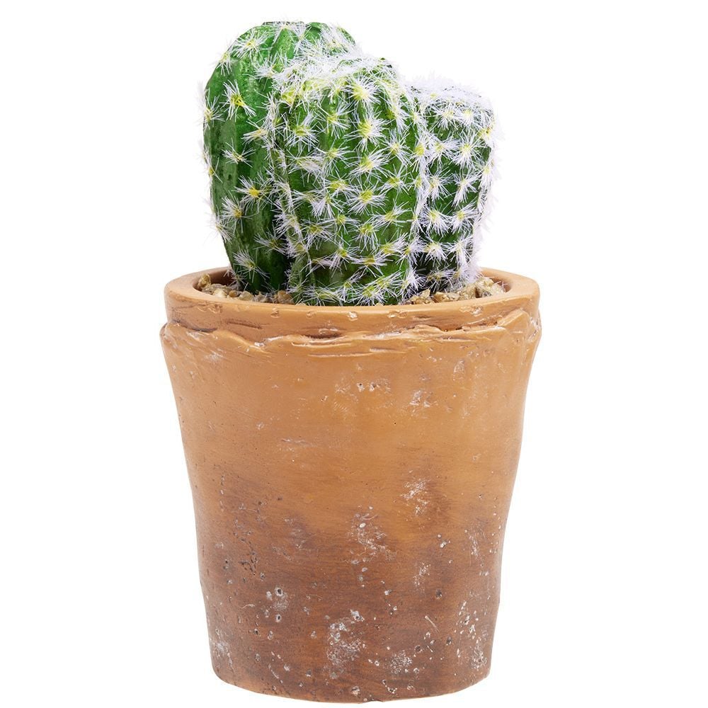 Cactus boule artificiel pot ciment effet vieilli Ø8,5xH12cm
