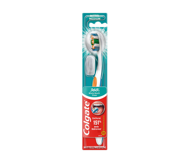 Colgate 360° Whole Mouth Clean Mittel Zahnbürste Entfernt bis zu 151% mehr Bakterien