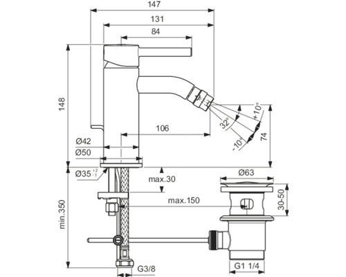 Ideal standard bidetmengkraan CERALINE chroom BC197AA