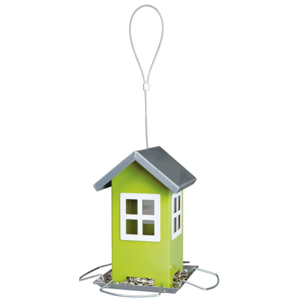 Mangeoire maisonnette verte, à suspendre hauteur: 19 cm , pour oiseaux.