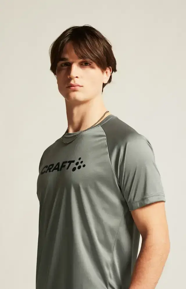 Craft CORE Unifly Logo Hardloopshirt Korte Mouwen Grijs/Groen Heren