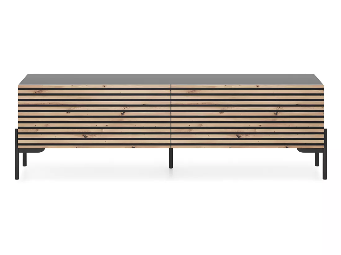 Meuble TV 140 cm - noir/lattes de chêne - LAMMELO