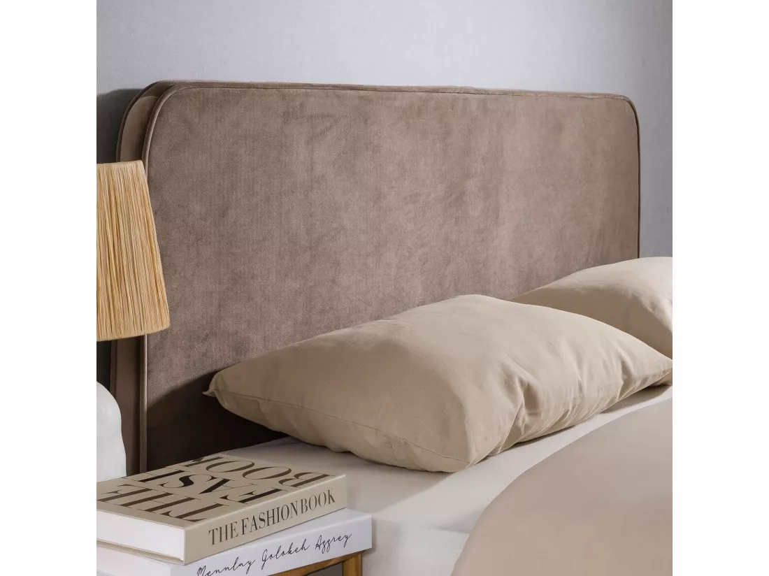 Tête de lit NOVARE 160, En tissu rembourré, Fixation murale Design arrondi moderne, Pour lit 160 cm ou moins, Grège
