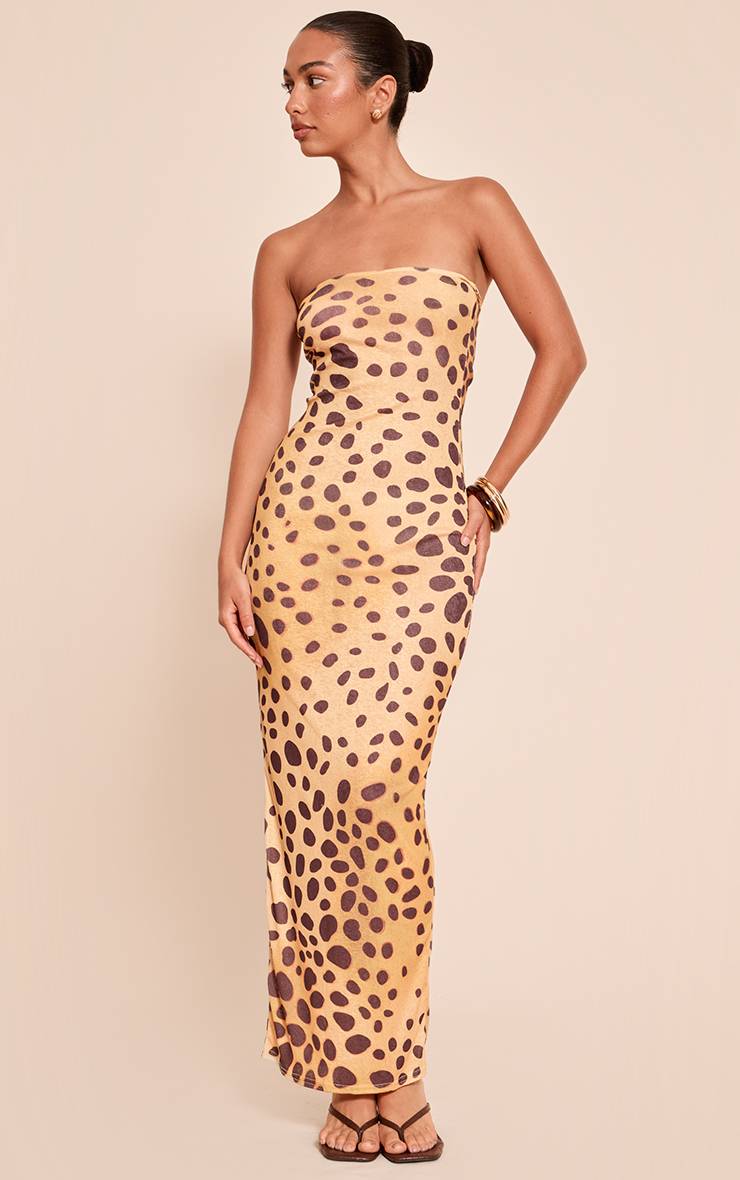 Pale Yellow Robe Maxi Bandeau En Tissu Crêpe À Imprimé Animal