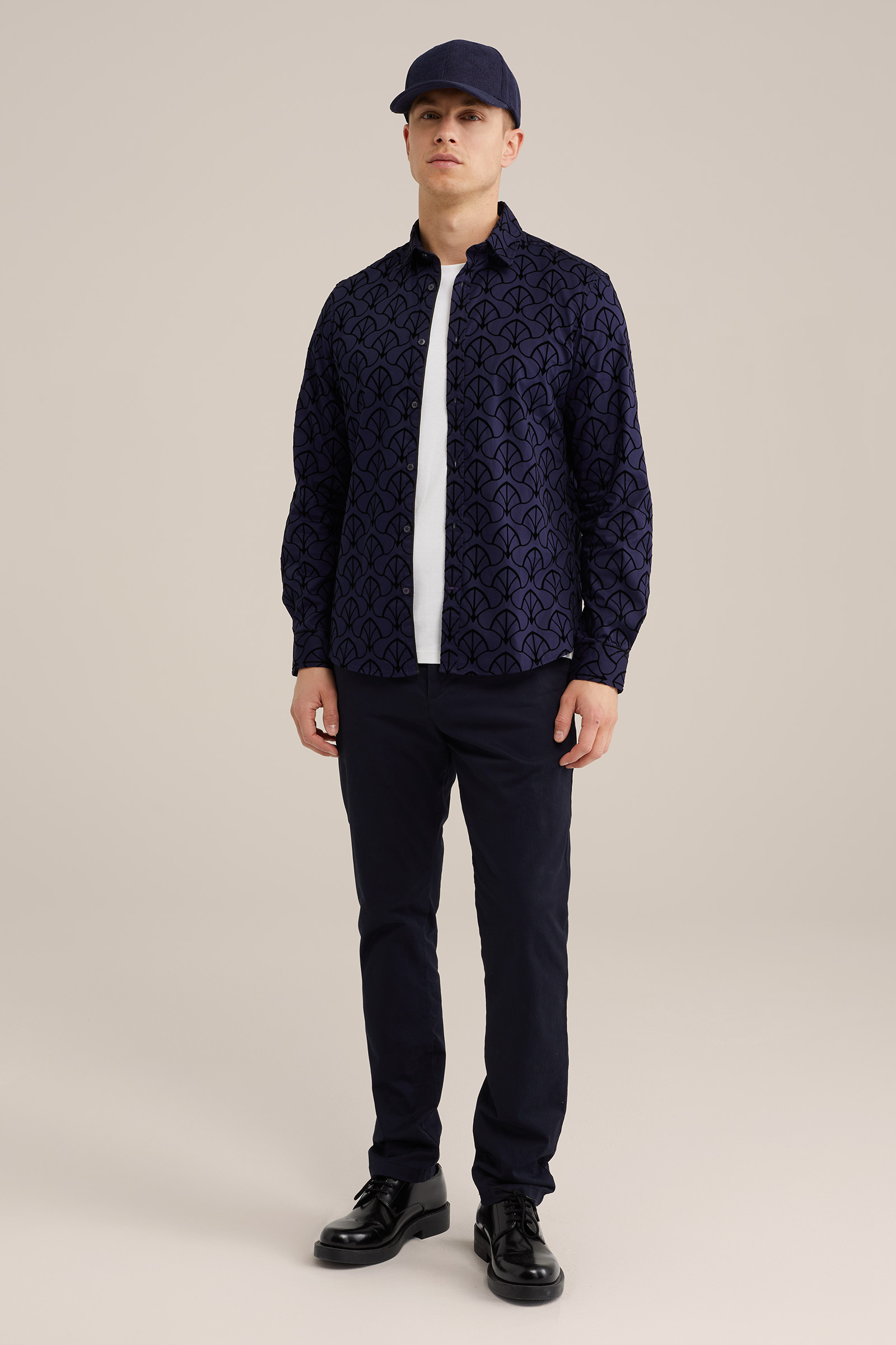 overhemd met velvet dessin WE Fashion Donkerblauw